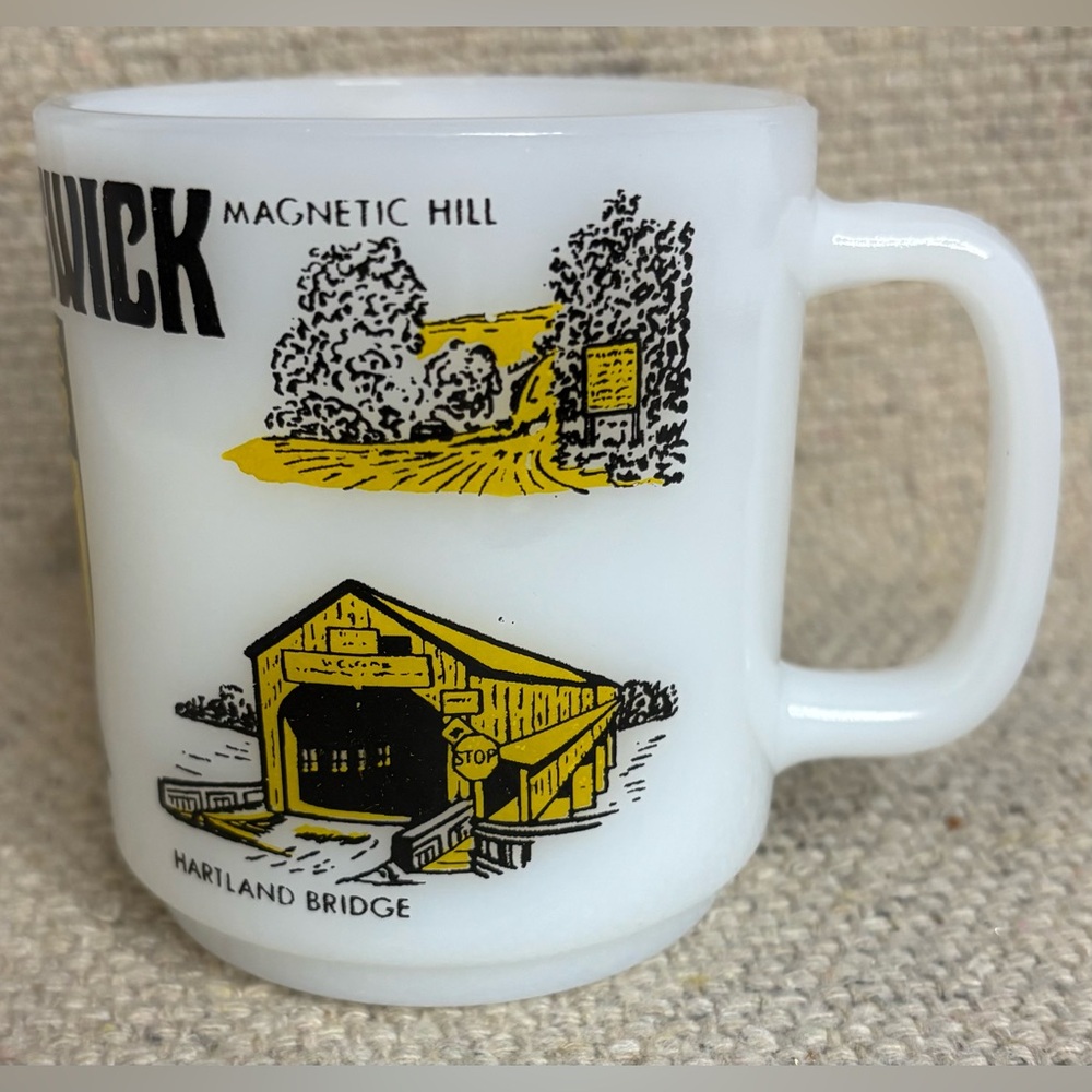 Vintage Glasbake White Souvenir New Brunswick Mug with Black and Yellow Design